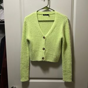 zara electric green super soft cropped cardigan